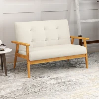 HOMCOM 45" 2 Seat Sofa, Upholstered Two Seater Couch with Rubber Wood Legs for Bedroom, Living Room, Beige(m-1)