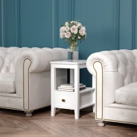 HOMCOM Side Table, Modern Coffee End Table with Drawer and Shelf, Nightstand for Bedroom, Living Room, White(m-9)