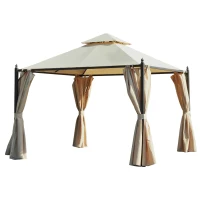 Outsunny 10x10ft Patio Gazebo Canopy Double-tire Garden Shelter Outdoor Sun Shade with Curtains, Beige(m-11)