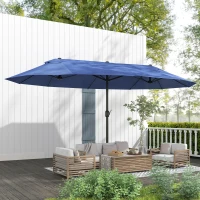 Outsunny 15ft Patio Sun Umbrella with Twin Canopy, Extra Large Outdoor Parasol with Crank for Pool, Deck, Market, Blue(m-8)