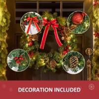 HOMCOM Christmas Wreath 24" Pre-Lit Artificial Greenery Xmas Spruce Wreath Cones Red Berries 20 LED Lights Battery Operated(m-6)