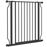 PawHut 30"- 34" Easy Install Pet Gate w/ Door & Double Locking System, Extra Wide Dog Gate for Stairs, Hallways, Black(m-2)