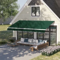 Outsunny 12' x 8' Retractable Awning Patio Awnings Sun Shade Shelter with Manual Crank Handle, UV & Water-Resistant Fabric and Aluminum Frame for Deck Balcony Yard, Green(m-8)