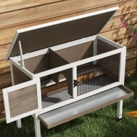 PawHut Wooden Rabbit Hutch with Openable Asphalt Roof, Tray, Brown(m-10)