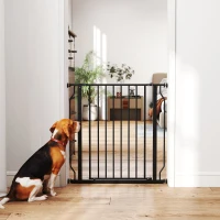 PawHut 30"- 34" Easy Install Pet Gate w/ Door & Double Locking System, Extra Wide Dog Gate for Stairs, Hallways, Black(m-10)