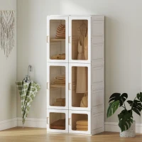 HOMCOM Portable Wardrobe, Foldable Plastic Closet with 6 Compartments, Hanging Rod and Magnetic Doors, White(m-8)