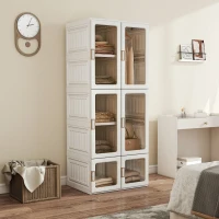 HOMCOM Portable Wardrobe, Foldable Plastic Closet with 6 Compartments, Hanging Rod and Magnetic Doors, White(m-1)