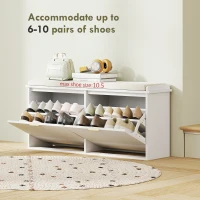 HOMCOM Entryway Bench with Padded Seat and Flip-Drawers, Holds up to 529lbs, Shoe Storage Bench for 10 Pairs of Shoes, White(m-5)