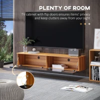 HOMCOM Wall Mounted TV Stand, Floating TV Cabinet for up to 70" TVs with Storage, High Gloss Effect, Brown and Black(m-5)