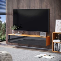 HOMCOM Wall Mounted TV Stand, Floating TV Cabinet for up to 70" TVs with Storage, High Gloss Effect, Brown and Black(m-7)