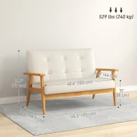 HOMCOM 45" 2 Seat Sofa, Upholstered Two Seater Couch with Rubber Wood Legs for Bedroom, Living Room, Beige(m-3)