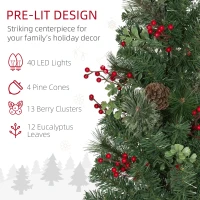 HOMCOM 2ft 2 Pack Artificial Christmas Tree, Pre Lit Christmas Tree with Red Berries and Pine Cones, Battery Operated, Green(m-6)