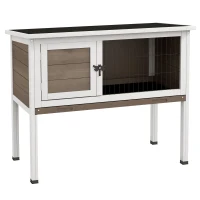 PawHut Wooden Rabbit Hutch with Openable Asphalt Roof, Tray, Brown(m-2)