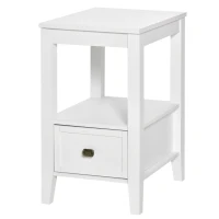 HOMCOM Side Table, Modern Coffee End Table with Drawer and Shelf, Nightstand for Bedroom, Living Room, White(m-11)