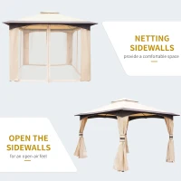 Outsunny 10' x 12' Soft-top Large Gazebo Canopy Tent with Double Canopy Roof Eaves, Mesh Netting Sidewalls, Steel Frame, Beige(m-6)