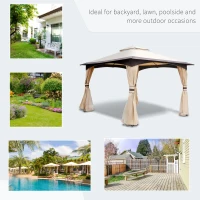 Outsunny 10' x 12' Soft-top Large Gazebo Canopy Tent with Double Canopy Roof Eaves, Mesh Netting Sidewalls, Steel Frame, Beige(m-7)