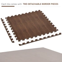 HOMCOM Wood Grain Floor Mats 1/2 Inch Thick, Interlocking EVA Foam Mats Tiles with Borders, Puzzle Exercise Mat for Home and Fit Equipment, 24 in x 24 in, Pack of 25(m-7)