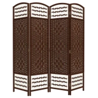 HOMCOM 4 Panel Folding Room Divider, Portable Privacy Screen, Wave Fiber Room Partition for Home Office, Brown(m-11)