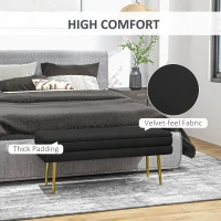 HOMCOM 39" Storage Ottoman, Velvet End of Bed Bench with Steel Legs, Foot Stool with Storage for Bedroom, Living Room, Black(m-4)