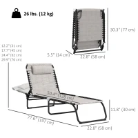 Outsunny 2 PCs Folding Lounge Chairs, Adjustable Chaise Lounges with Headrest for Camping, Hiking, Cream White(m-3)