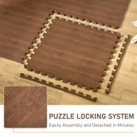 HOMCOM Wood Grain Floor Mats 1/2 Inch Thick, Interlocking EVA Foam Mats Tiles with Borders, Puzzle Exercise Mat for Home and Fit Equipment, 24 in x 24 in, Pack of 18(m-4)