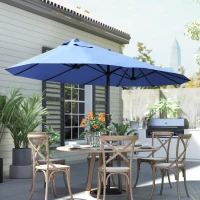 Outsunny 15ft Patio Sun Umbrella with Twin Canopy, Extra Large Outdoor Parasol with Crank for Pool, Deck, Market, Blue(m-9)
