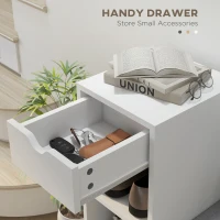 HOMCOM Upholstered Shoe Storage Bench w/ Seat, Entrance Bench w/ Drawer and 6 Open Shelves for Hallway, White(m-5)