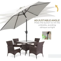 Outsunny 8.5' Round Aluminum Patio Umbrella 6 Ribs Market Sunshade Tilt Canopy w/ Crank Handle Garden Parasol Cream White(m-5)