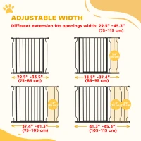 PawHut 30"- 45" Easy Install Pet Gate w/ Door & Double Locking System, Extra Wide Dog Gate for Stairs, Hallways, Black(m-4)