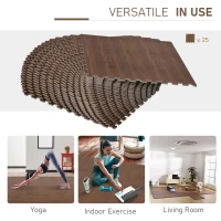 HOMCOM Wood Grain Floor Mats 1/2 Inch Thick, Interlocking EVA Foam Mats Tiles with Borders, Puzzle Exercise Mat for Home and Fit Equipment, 24 in x 24 in, Pack of 25(m-8)
