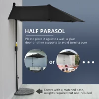 Outsunny 6.6 x 6ft Half Patio Umbrella Outdoor Parasol with Double-Sided Canopy, Crank Handle, Base for Garden, Balcony, Black(m-4)