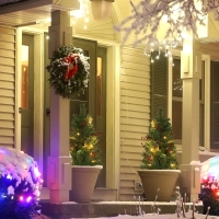 HOMCOM 2ft 2 Pack Artificial Christmas Tree, Pre Lit Christmas Tree with Red Berries and Pine Cones, Battery Operated, Green