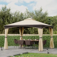 Outsunny 10' x 12' Soft-top Large Gazebo Canopy Tent with Double Canopy Roof Eaves, Mesh Netting Sidewalls, Steel Frame, Beige(m-8)