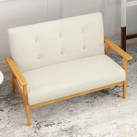 HOMCOM 45" 2 Seat Sofa, Upholstered Two Seater Couch with Rubber Wood Legs for Bedroom, Living Room, Beige(m-7)