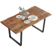 HOMCOM 63" Kitchen Table, Industrial Dining Table with Wave-edged Tabletop and Steel Legs for Up to 6 People, Rustic Brown(m-2)