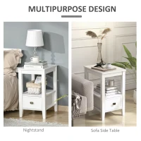 HOMCOM Side Table, Modern Coffee End Table with Drawer and Shelf, Nightstand for Bedroom, Living Room, White(m-4)