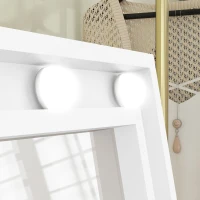 HOMCOM Free Standing Mirror with Lights and Adjustable Angles 60" x 18" Floor Mirror with Frame for Bedroom Living Room, White(m-9)
