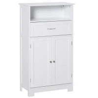 kleankin Bathroom Floor Cabinet Freestanding Cabinet with Storage Shelf, Drawer and Adjustable Shelf, White(m-2)