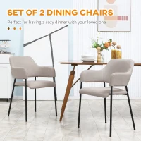 HOMCOM Modern Dining Chairs Set of 2, Linen Touch Fabric Accent Chairs with Armrests, Kitchen Chairs with Steel Legs for Living Room, Beige(m-4)