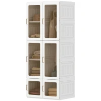 HOMCOM Portable Wardrobe, Foldable Plastic Closet with 6 Compartments, Hanging Rod and Magnetic Doors, White(m-2)