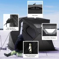 Outsunny 4-Person Insulated Ice Fishing Tent, Portable Ice Fishing Shelter with Ventilation Windows, Carry Bag, Two Doors and Anchors for Low-Temp -22℉(m-6)