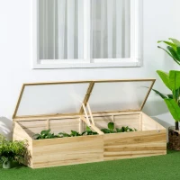 Outsunny Wooden Cold Frame with Openable Roof, Portable Mini Greenhouse for Indoor, Outdoor, Flowers, Vegetables, Plants, 66.9"x19.7"x17.7", Natural(m-8)