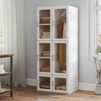 HOMCOM Portable Wardrobe, Foldable Plastic Closet with 6 Compartments, Hanging Rod and Magnetic Doors, White(m-9)