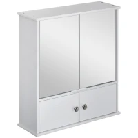 kleankin Medicine Cabinet with Mirror, Bathroom Wall Cabinet with 2 Mirrored Doors, 2 Modern Doors and Adjustable Shelf, White(m-11)
