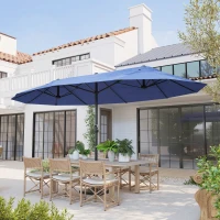 Outsunny 15ft Patio Sun Umbrella with Twin Canopy, Extra Large Outdoor Parasol with Crank for Pool, Deck, Market, Blue(m-1)