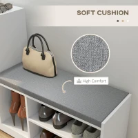 HOMCOM Upholstered Shoe Storage Bench w/ Seat, Entrance Bench w/ Drawer and 6 Open Shelves for Hallway, White(m-6)