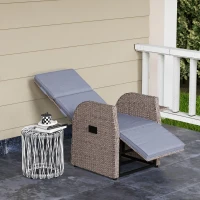 Outsunny Outdoor Recliner Chair with Adjustable Backrest & Footrest, Cushion, Side Tray, Grey(m-8)
