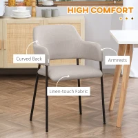 HOMCOM Modern Dining Chairs Set of 2, Linen Touch Fabric Accent Chairs with Armrests, Kitchen Chairs with Steel Legs for Living Room, Beige(m-5)