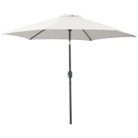 Outsunny 8.5' Round Aluminum Patio Umbrella 6 Ribs Market Sunshade Tilt Canopy w/ Crank Handle Garden Parasol Cream White(m-2)