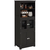 HOMCOM 63" Small Buffet with Hutch, 4-Door Kitchen Pantry Storage Cabinet with Adjustable Shelf for Dining Room, Black(m-11)